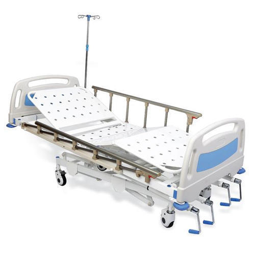 Five Function Manual Icu Bed With Head And Leg Both Side Elevation Powder Coated 4 Wheel
