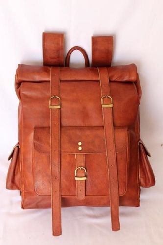 Brown Light Weight And Spacious Plain Design Anti Tear Handmade Leather Backpack Bags