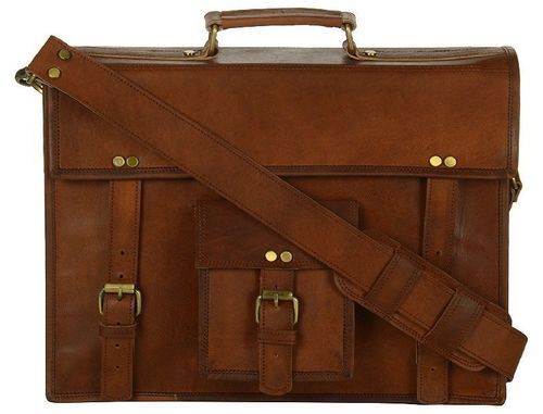 Brown Light Weight And Spacious Plain Design Anti Tear Rectangular Leather Messenger Bags