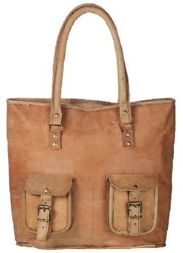 Brown Light Weight And Very Spacious Plain Design Anti Tear Ladies Leather Tote Hand Bag