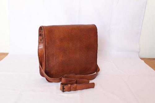 Brown Light Weight And Very Spacious Plain Design Anti Tear Rectangular Leather Casual Bags