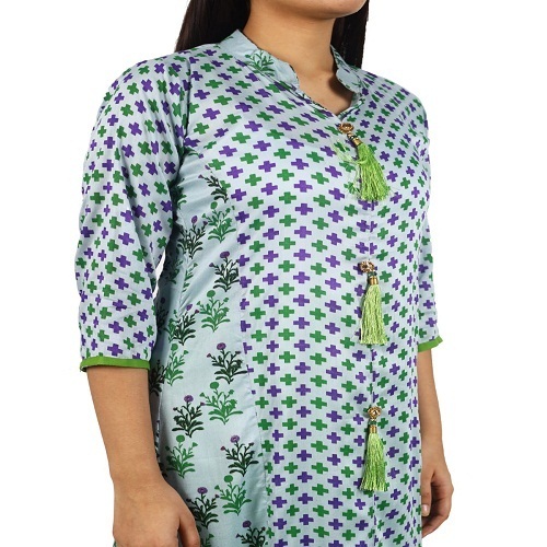 Printed Pattern Multicolor Half Sleeves Casual Wear Silk Kurti For Women  Decoration Material: Laces at Best Price in Delhi | Simran Creations