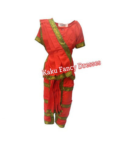 Red Kids Bharatnatyam Costume For Cultural Programme Function With Polyester Material