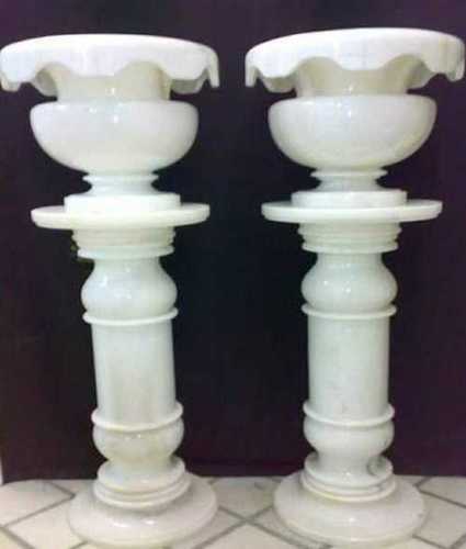 Home, Hotel And Office Use White Plain Marble Flower Pot For Decoration