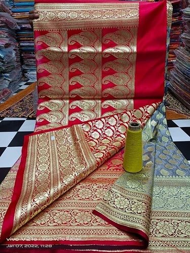 Multi Color And Hand Embroidery Banarsi Silk Saree For Party Wear