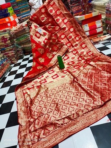 Festive Red Silk Banarasi Sarees For Women,Patch Work