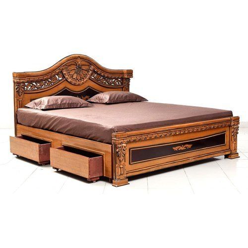 Termitre Resistant Brown Finish Wooden Bed For Bedroom