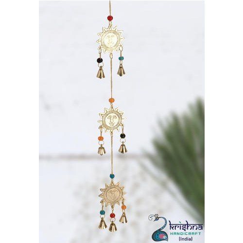 Golden Decorative Brass Wind Chime For Home With 100-200Gram Weight And Sun Design