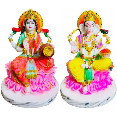 A One Marble Handicrafts Laxmi Ganesh Marble ,Ganesh Ji Murti ,Ganesh Murti ( Home Temple , Office Temple Poojan Use , gifted Laxmi ganesh statue ) Decorative Showpiece (Marble, Multicolor) 