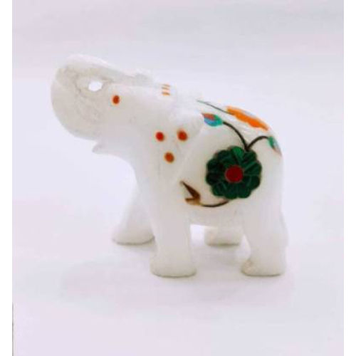 A one Marble Handicrafts Elephant Decorative Showpiece - 5 cm (Marble, White) 