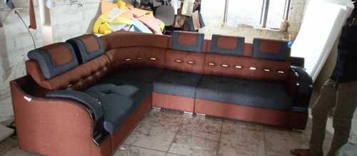 Modern Standard Brown and Black Polished L Shape Antique Sofa Set