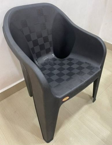 Non Foldable Black Color Stylish Mid Back Plastic Box Chair With Armrest