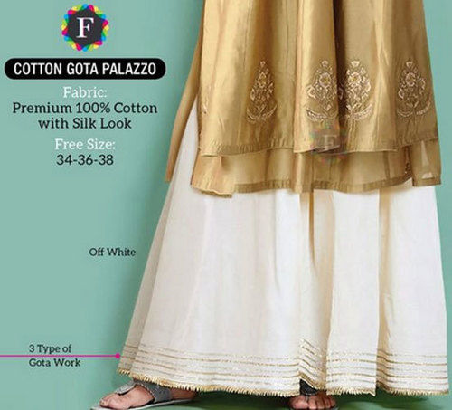 100 % Cotton With Silk Look Gota Palazzo Pant For Ladies