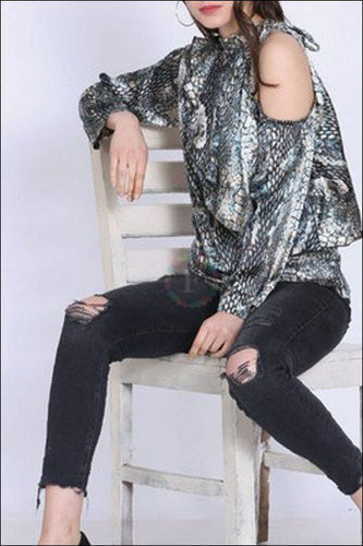 Copper Casual Wear Printed Ladies Glamorous Japanese Woven Satin Silk Top, Size M To Xl, Length 24 Inch