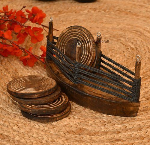 Handmade Wooden Boat Coaster For Dinning And Kitchen Use With 180gm Weights