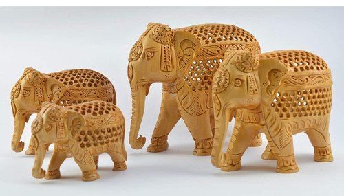 Handmade Wooden Jali Undercut Elephant Set for Home Decoration With 180gm Weight