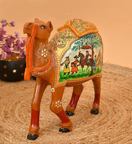 Handmade Wooden Painted Camel Showpiece for Home Decoration With 180gm Weight