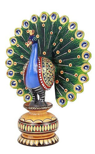 Handmade Wooden Peacock Painted Statue for Home Decoration With 6 Inches