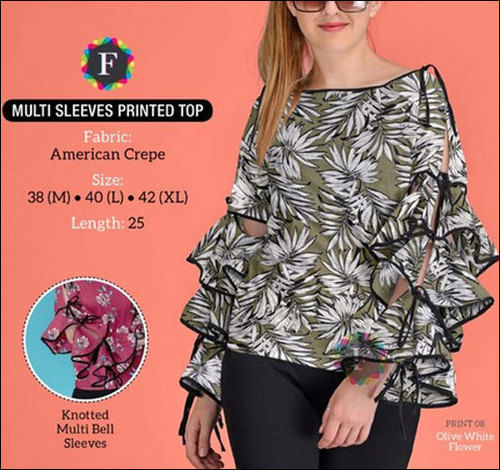 Ladies Multi Sleeves Printed American Crepe Top