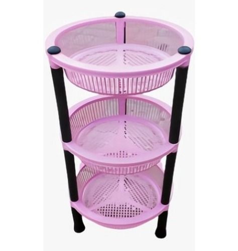 Durable Round Shape 3 Storied Pink Plastic Kitchen Rack, 2 Feet For Kitchen And Home