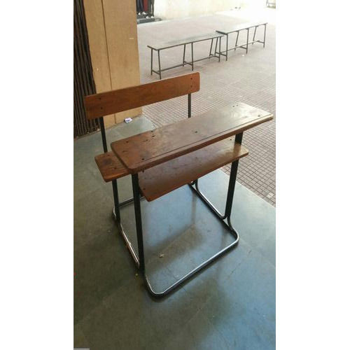 Wooden And Steel Made 2 Seater Polished With Rectangular Shape Modern School Table Chair