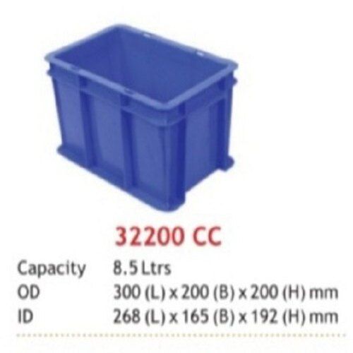 Blue Hdpe Made Solid Box Style Rectangular Shape Industrial 8.5 L Plastic Crate