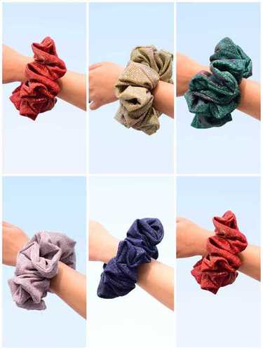 Red Ladies Soft Shimmer Fabric Multi Color Scrunchies For Hair