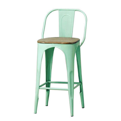 Non Rotatable 4 Leg Powder Coated Bar Metal Chair With Wooden Seat