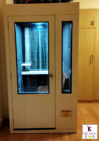 Soundproof Booth with Wall Mounted Luxurious Table, Mini AC and Smart Lights