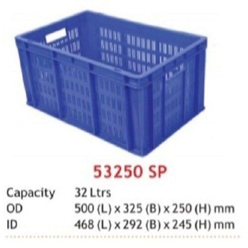 32 L Mesh Style Blue Rectangular Industrial Vegetable Cum Fruit Multi Use Hdpe Storage Crate