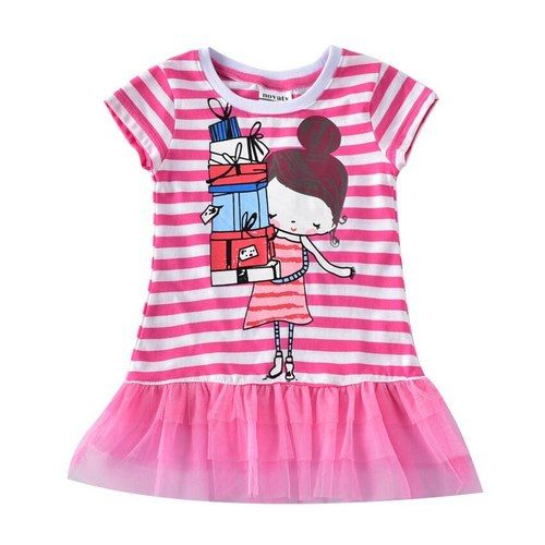 Comfortable Printed Pattern Pink Pure Cotton Color Baby Girl Frocks