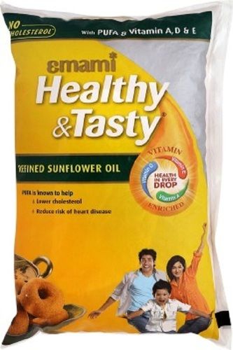 Light Yellow Emami Healthy And Tasty Refined Edible Sunflower Oil, 1L For Cooking