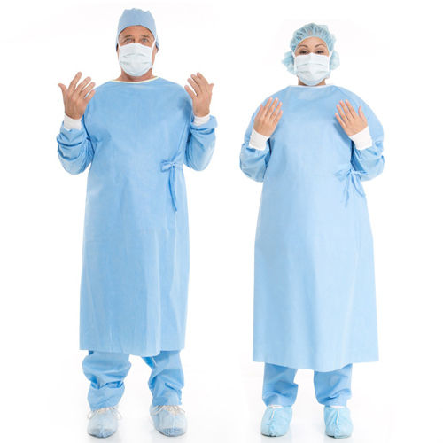 Blue Machine Made Full Sleeves Disposable Surgical Gown For Hospital