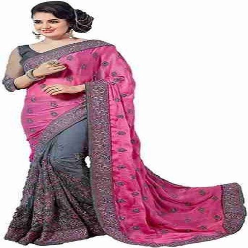 Party Wear Pink And Gray Color Glorious Zari Work Saree For Womens