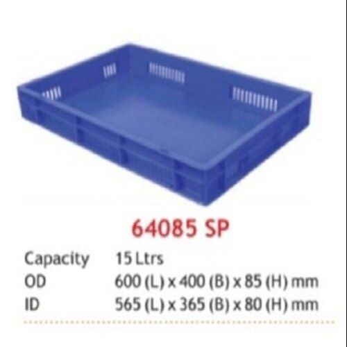 Blue Rectangular Side Jali Solid Box Style 15 L Industrial Hdpe Storage Crate