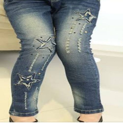 Star Printed Pattern Shaded Blue Color Denim Girls Jeans For Party Wear Age Group: >16 Years