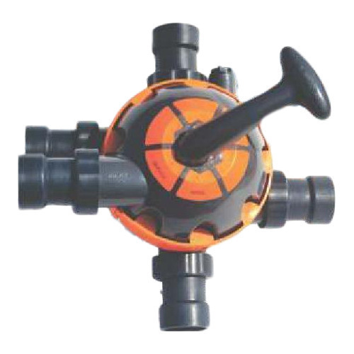 Water Media Multiport Valve - PVC Material, 40 NB Size, Black and Orange Color | Industrial Application, Flow Rate 0-14 m3/hr