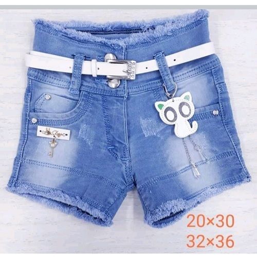 Baby Short Denim Shorts (Nicker) For Girls With White Belt Attached Decoration Material: Fur