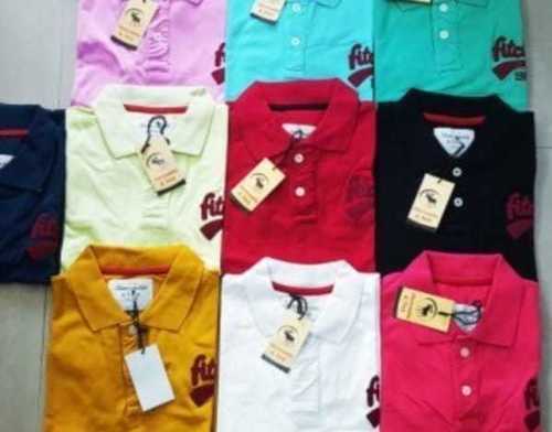 Cotton Casual And Regular Wear Multi Color Collared Plain Dyed T Shirts For Mens