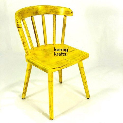 Curved Backrest Yellow Paint Coated 4 Leg Multi Place Use Natural Wooden Stick Chair