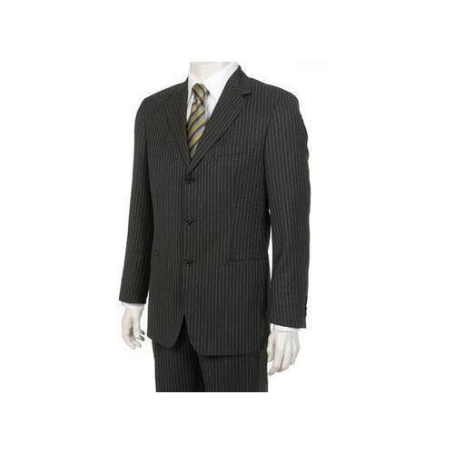 Dark Gray Full Sleeves Comfortable Fit Mens Notched Lapel Striped Formal Suit With Button Closure Size: Customized