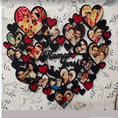 Multi Color Multiple Photo Attached Heart Shape Collage Photo Frame For Gift