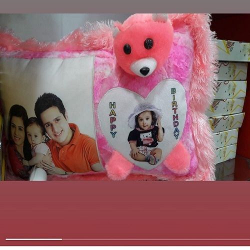 Pink Color Pillow With Teddy Attached Wall Photo Frames for Gift