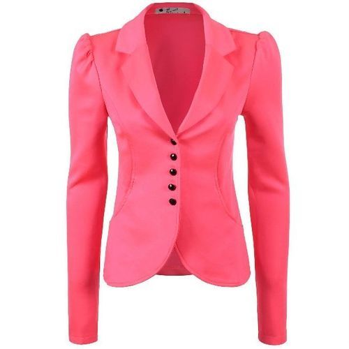 Pink Full Sleeves Slim Fit Casual Wear Ladies Notched Lapel Plain Blazer With Button Closure