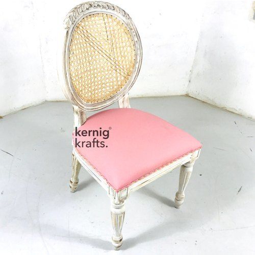 White And Pink 4 Leg High Back Type Non Foldable Antique Appearance Hand Carved Wooden Chair