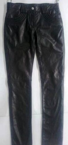 Winter Black Color, Anti Fade And Plain Design Anti Wrinkle Ladies Leather Pant For Casual Wear