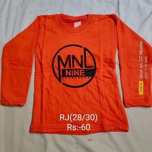 Long Sleeves Orange Color O Neck Pure Cotton Mens T Shirts, M Size Gender: Boy