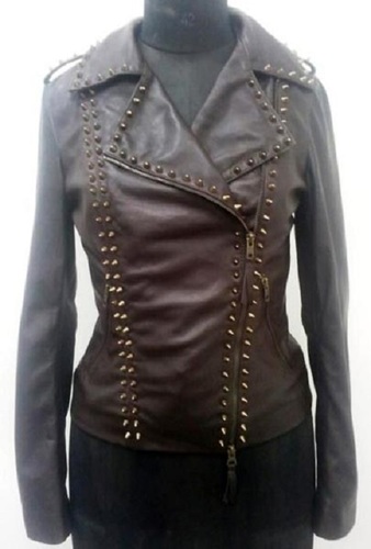Women Plain Design And Brown Color, Full Sleeve Ladies Zipper Closure Type Leather Jacket For Casual Wear
