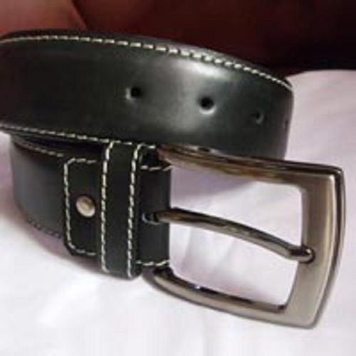 Plain Design Black Gents Anti Wrinkle Leather Belts For Casual Wear With Silver Color Metal Buckle Gender: Male