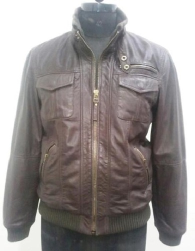 Winter Plain Design And Brown Color, Full Sleeve Mens Zipper Closure Type Leather Jacket For Casual Wear